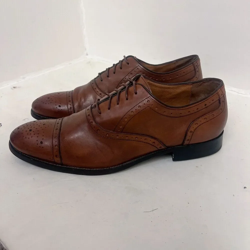 Johnston & Murphy Tyndall Cap Toe Brown Leather Oxford Brogue Detailing Size 12